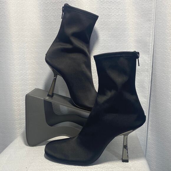 Zara Metallic Stiletto Heel Black Fabric Boots Back Zip Womens 37 (US 6.5) main image 6